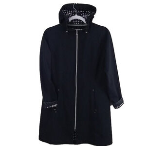 Sunice Sport Black Hooded Long Sleeve Zipper Front Mid Length Light Weight Coat